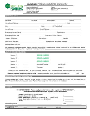 Freshman Orientation Reservation Form