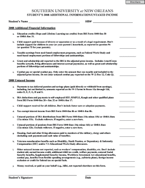 Southern University Student 2008 Additional Information Form
