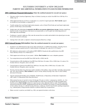 Parents’ 2010 Additional Information Form