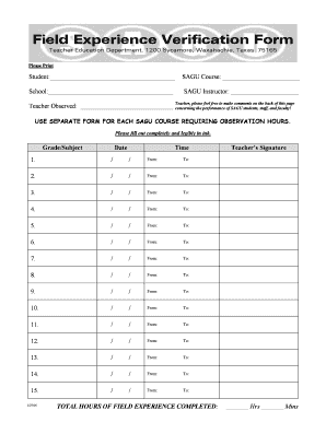 Field Experience Verification Form