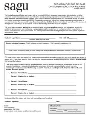 Authorization for Release of Student Education Records