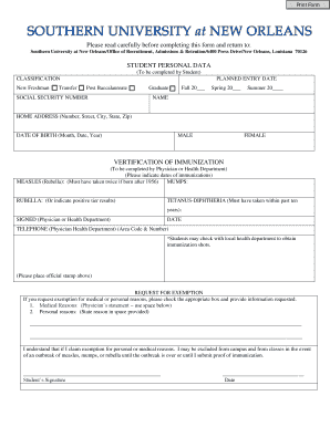 Student Immunization Form