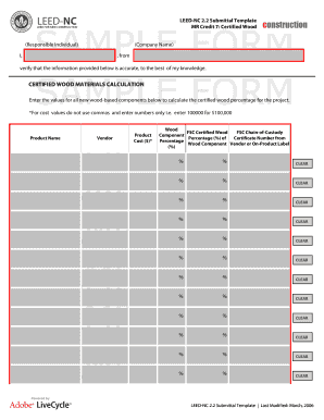 LEED-NC 2.2 Certified Wood Submittal Template