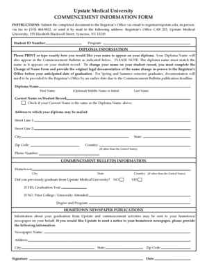Upstate Medical University Commencement Information Form