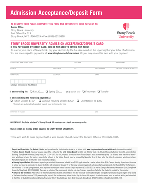 Admission Acceptance/Deposit Form - Stony Brook University - stonybrook