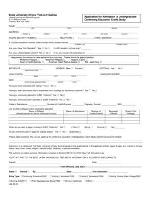 SUNY Fredonia Undergraduate Application Form