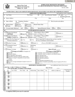 NYS Health Insurance Transaction Form