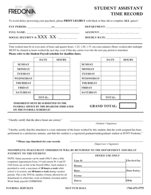 Student Assistant Time Record Form