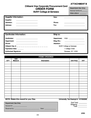 Citibank Visa Corporate Procurement Card Order Form