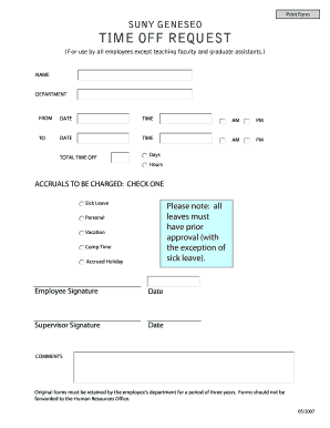 SUNY Geneseo Time Off Request