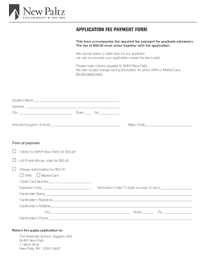 SUNY New Paltz Graduate Application Fee Payment Form