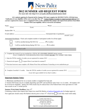 2012 Summer Aid Request Form