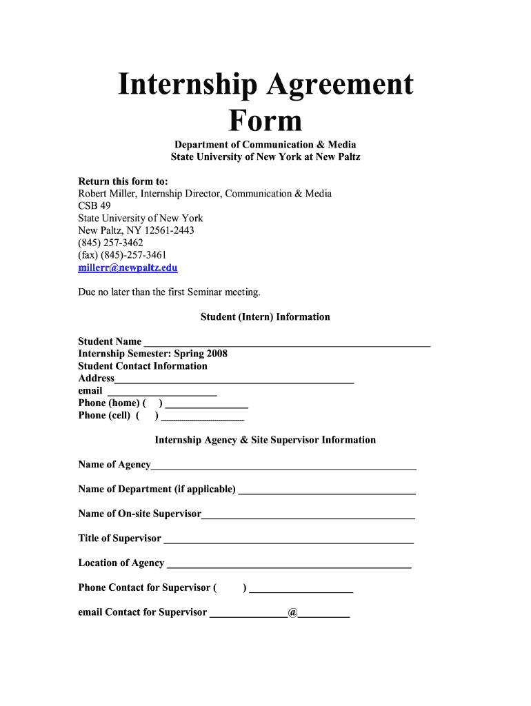 2008 SUNY New Paltz Internship Agreement Form Fill Online Printable 