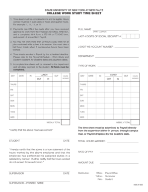 COLLEGE WORK STUDY TIME SHEET - SUNY New Paltz - newpaltz