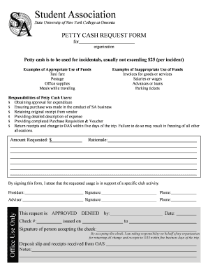 petty cash request form word