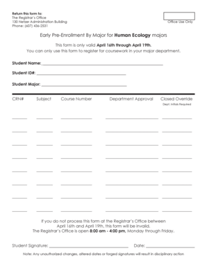 Early Pre-Enrollment By Major Form