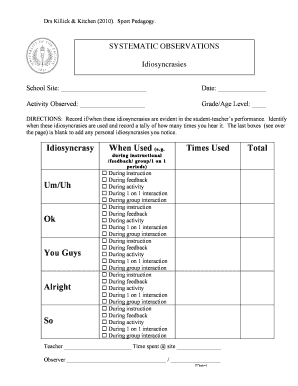 Sport Pedagogy Observation Form