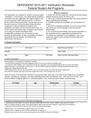 2010-2011 Verification Worksheet