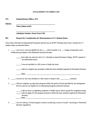 I 539 written statement sample - ATTACHMENT TO FORM I-539 TO: Student ... - Purchase College - purchase