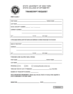 State University of New York Transcript Request