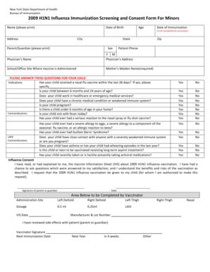 New York H1N1 Influenza Immunization Consent Form