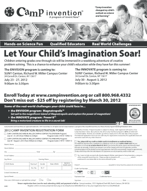 Camp Invention Registration Form