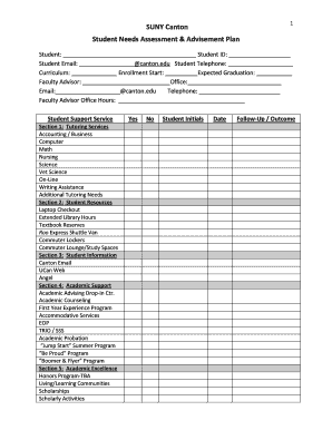 SUNY Canton Student Needs Assessment Form