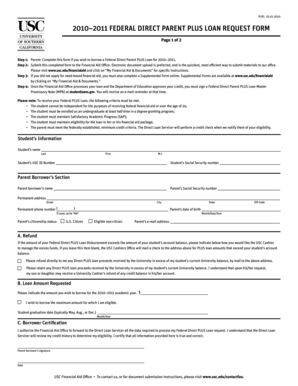 2010–2011 Federal Direct Parent PLUS Loan Request Form