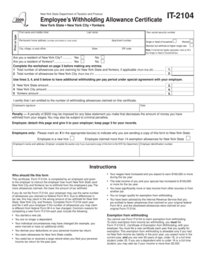 New York State Employee’s Withholding Allowance Certificate IT-2104