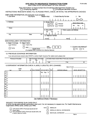 NYS Health Insurance Transaction Form PS-404