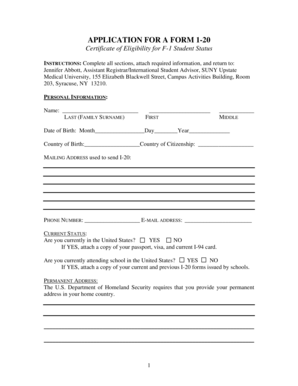 F-1 Student Status Application Form 1-20