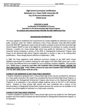 Texas High School Curriculum Certification