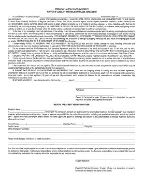 waiver of liability and hold harmless agreement sfa form