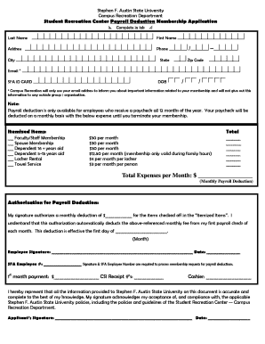 Student Recreation Center Payroll Deduction Membership Application