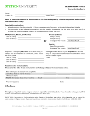 Student Immunization Form