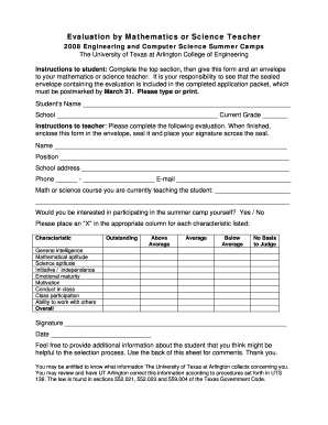 Teacher Evaluation form - The University of Texas at Arlington - uta