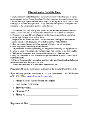 Fitness Center Liability Form