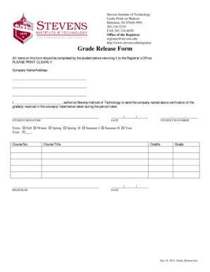 Stevens Grade Release Form