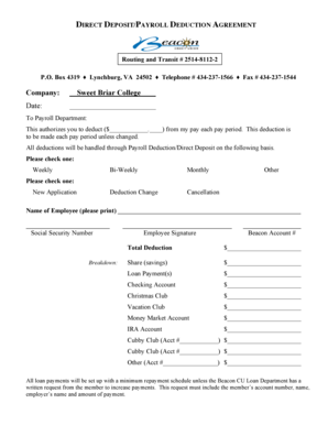 Direct Deposit Payroll Deduction Agreement