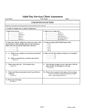 Adult Day Services Client Assessment Form