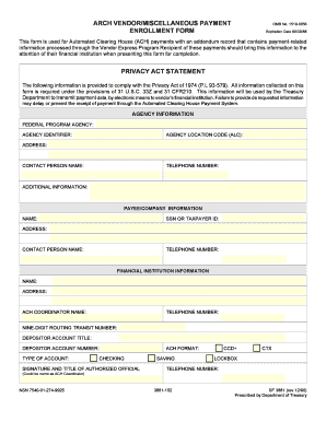 Vendor Payment Enrollment Form
