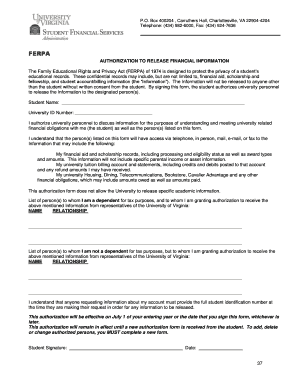 FERPA Authorization to Release Financial Information