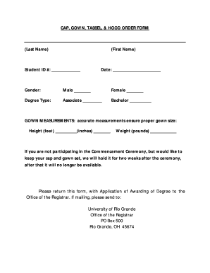 Cap and Gown Order Form