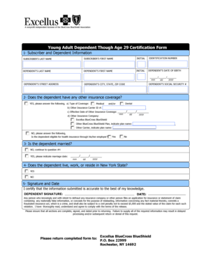 Young Adult Dependent Health Insurance Certification Form