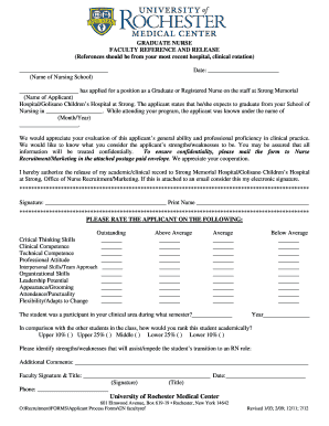 Graduate Nurse Faculty Reference and Release Form