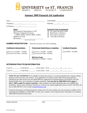 Summer 2009 Financial Aid Application