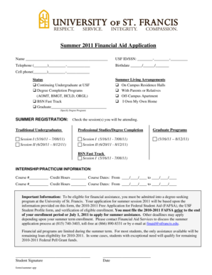 Summer 2011 Financial Aid Application