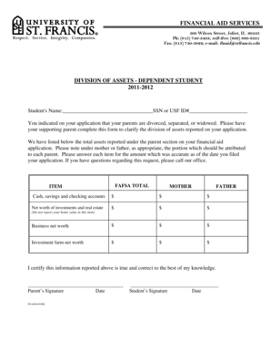 Divorced Parent Asset Division Form