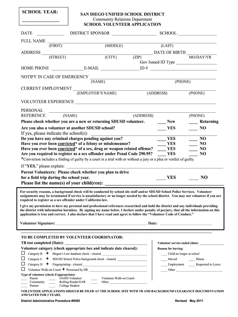 sdusd volunteer application Preview on Page 1