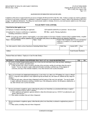 Wisconsin Background Information Disclosure Form